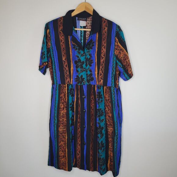 Vintage CASCAIS of CALIFORNIA Collared Dress Size 12 Geometric Short Sleeve USA - Picture 4 of 11